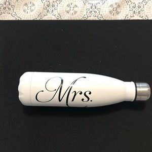 Bride gift!  “Mrs.” Stainless steel white water bottle new without tags.
